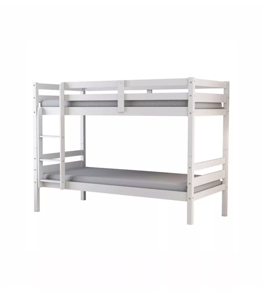 Letto a castello "lione" in pino massello bianco laccato 90x190x150 cm